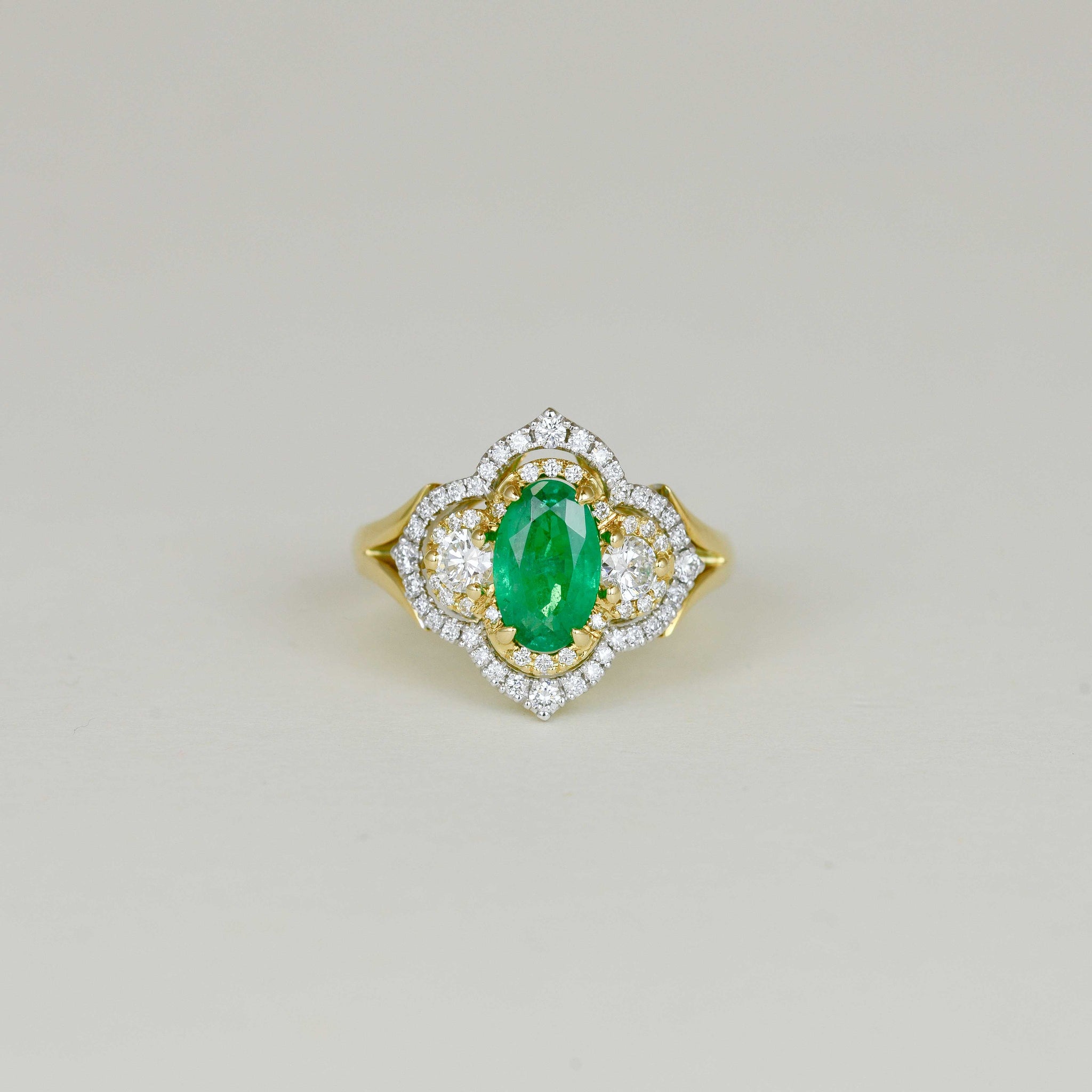 18ct Yellow and White Gold 1.23ct Emerald and Diamond Ring