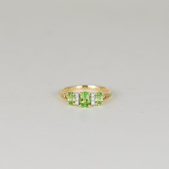 9ct Yellow Gold 0.75ct Oval Peridot and Diamond Dress Ring