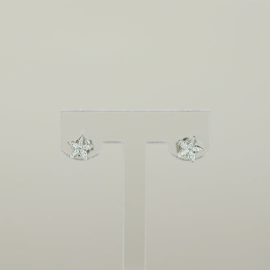 18ct White Gold 0.06ct Round Brilliant Diamond Floral Mini Stud Earrings