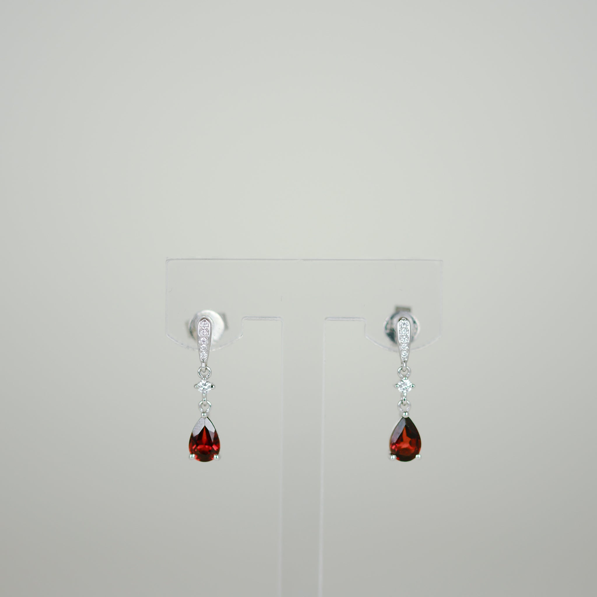 18ct White Gold 0.93ct Pear Garnet and Diamond Drop Earrings