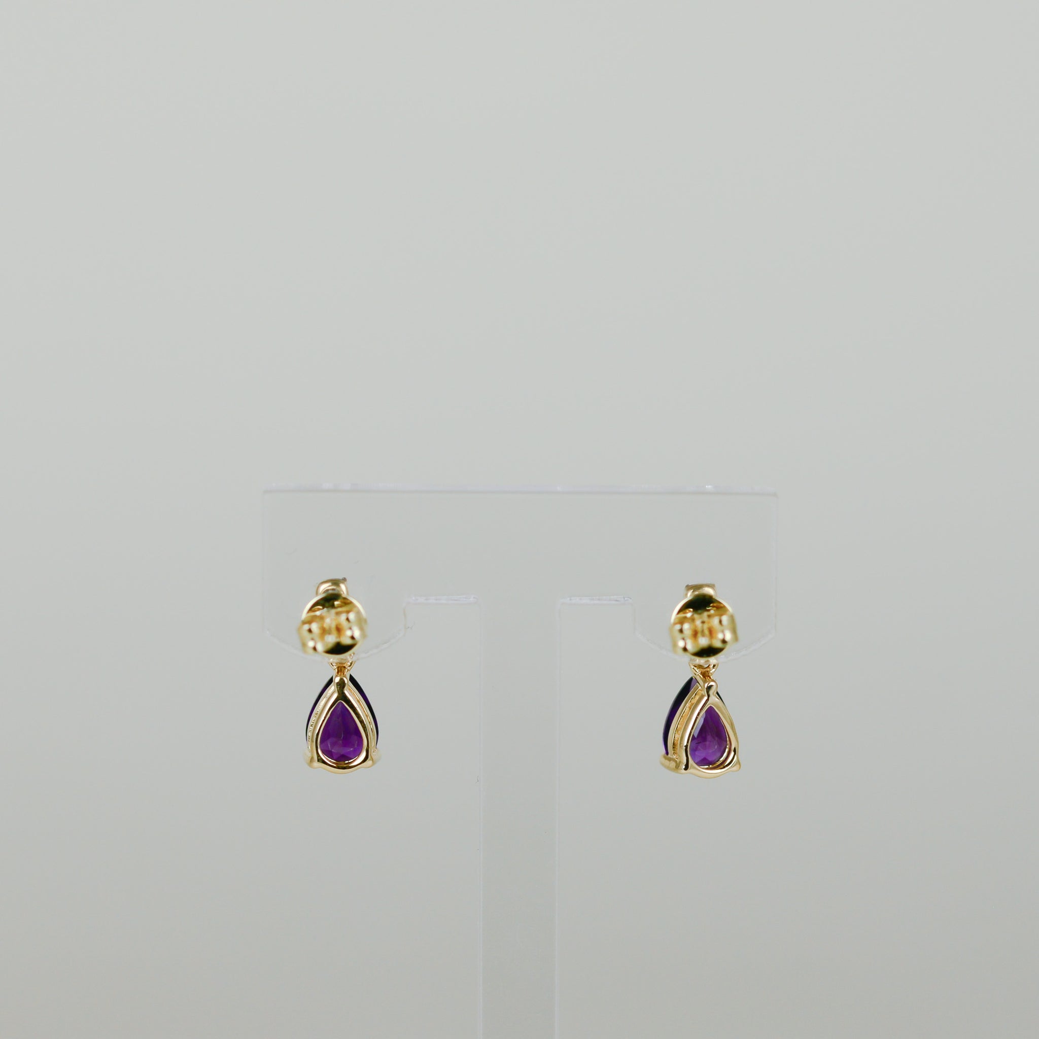 9ct Yellow Gold 1.26ct Pear Amethyst and Diamond Drop Earrings