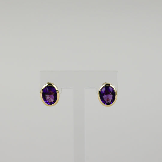 9ct Yellow Gold 2.98ct Rub Set Oval Amethyst Stud Earrings