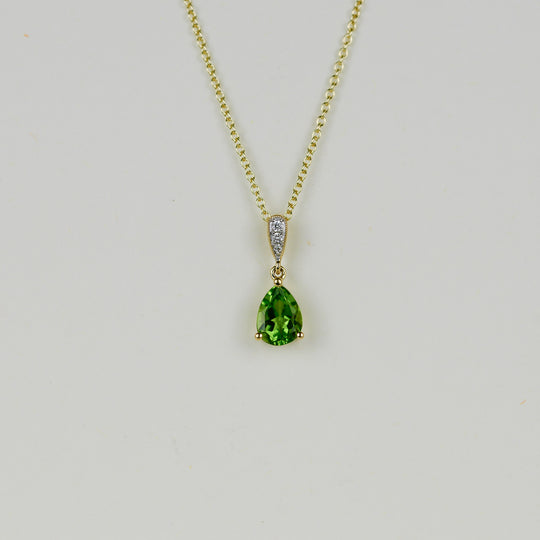 9ct Yellow Gold 1.10ct Pear Peridot and Diamond Pendant