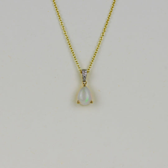 9ct Yellow Gold 0.69ct Pear Opal and Diamond Pendant