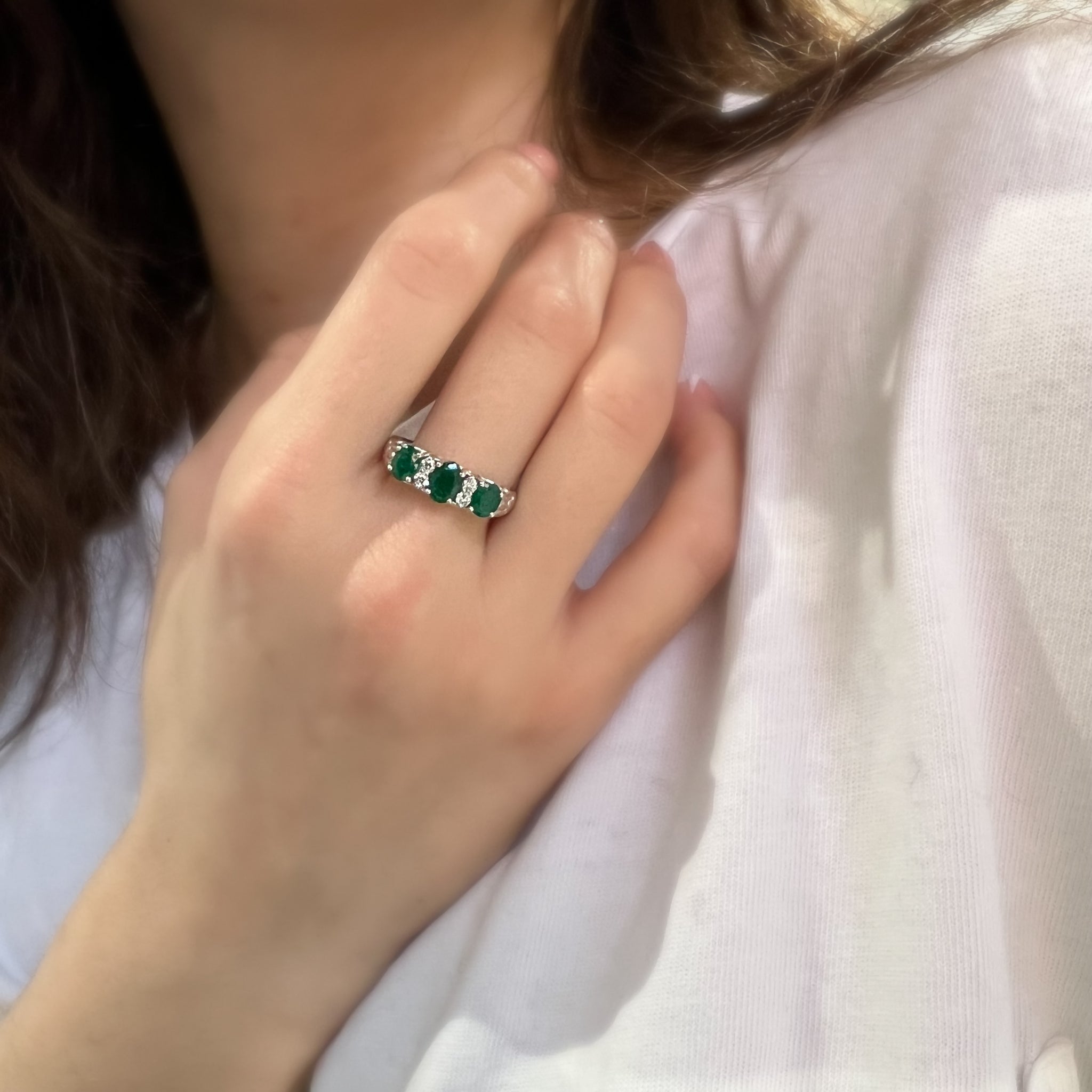 Platinum 1.07ct Oval Emerald and Diamond Dress Ring
