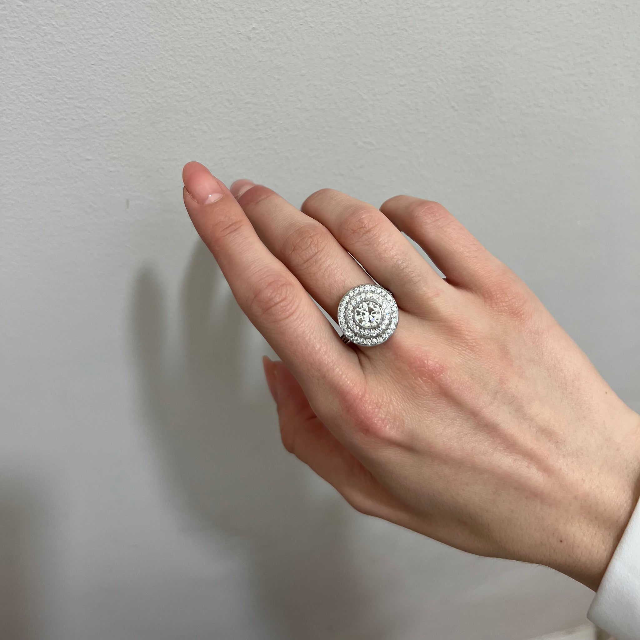 18ct White Gold 1.04ct Brilliant Cut Tiered Diamond Halo Ring