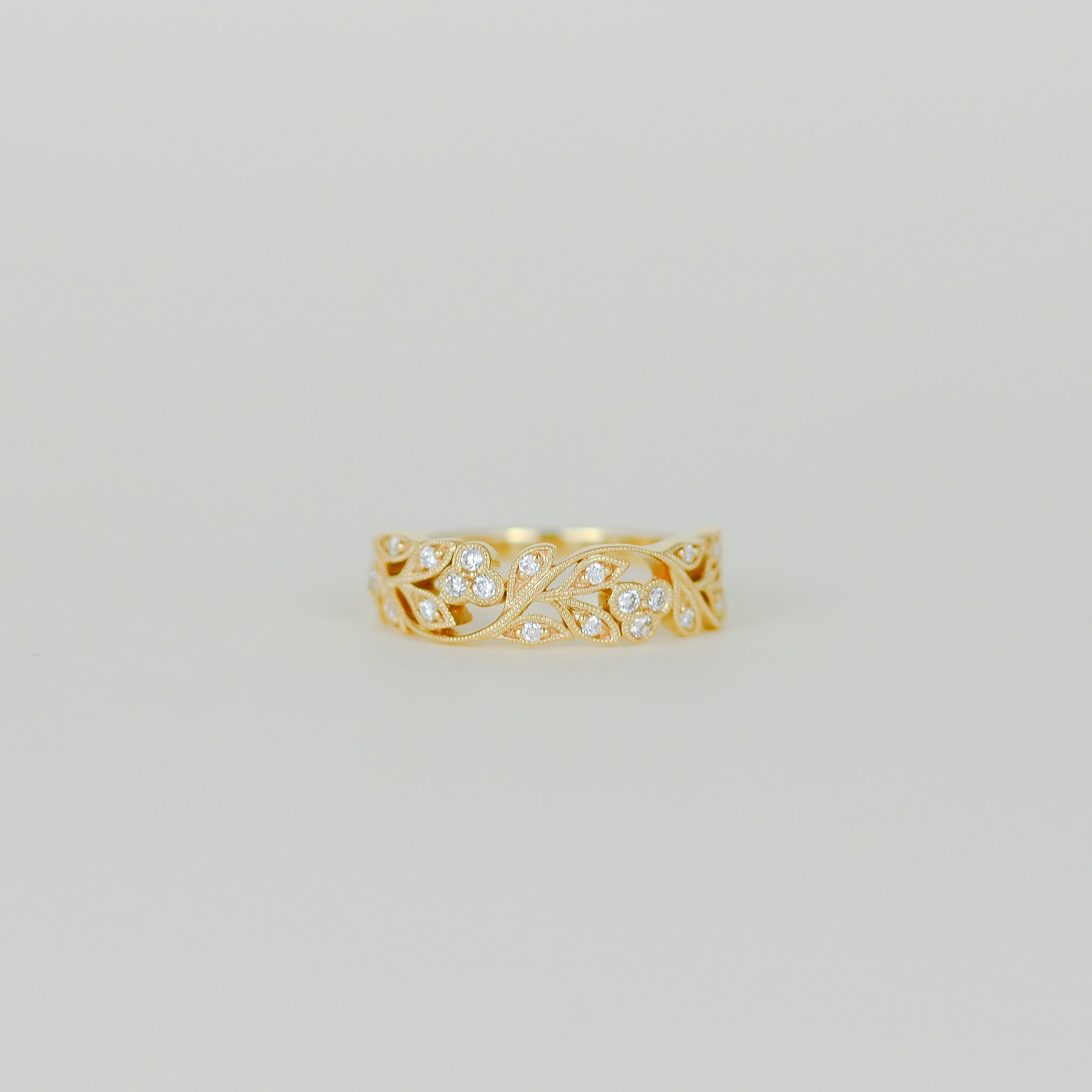 18ct Yellow Gold 0.22ct Diamond Leaf Motif Half Eternity Ring