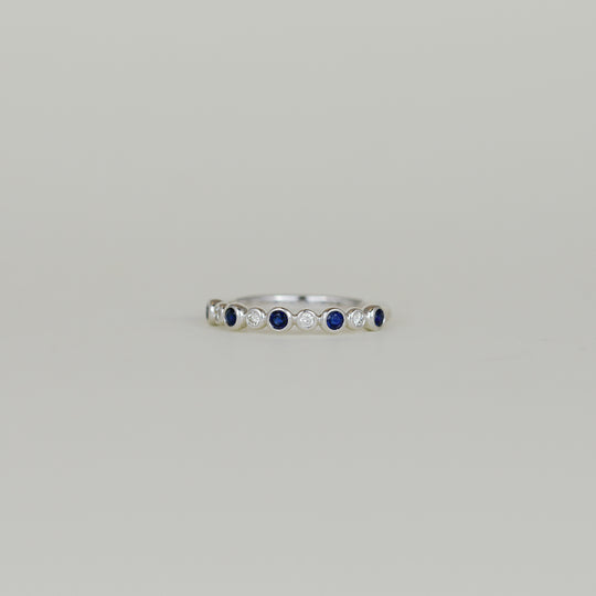 18ct White Gold 0.25ct Round Saphire and Diamond Bubble Half-Eternity Ring