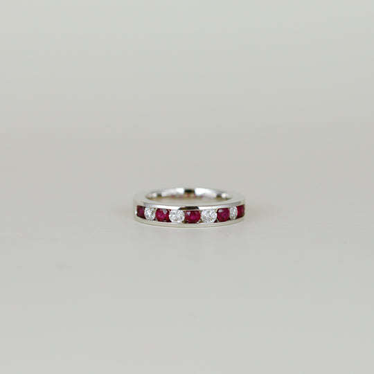 18ct White Gold 0.84ct Round Ruby and Diamond Channel-Set Eternity Ring