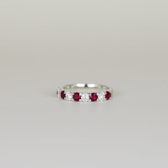 18ct White Gold 0.63ct Round Ruby and Diamond Half Eternity Ring