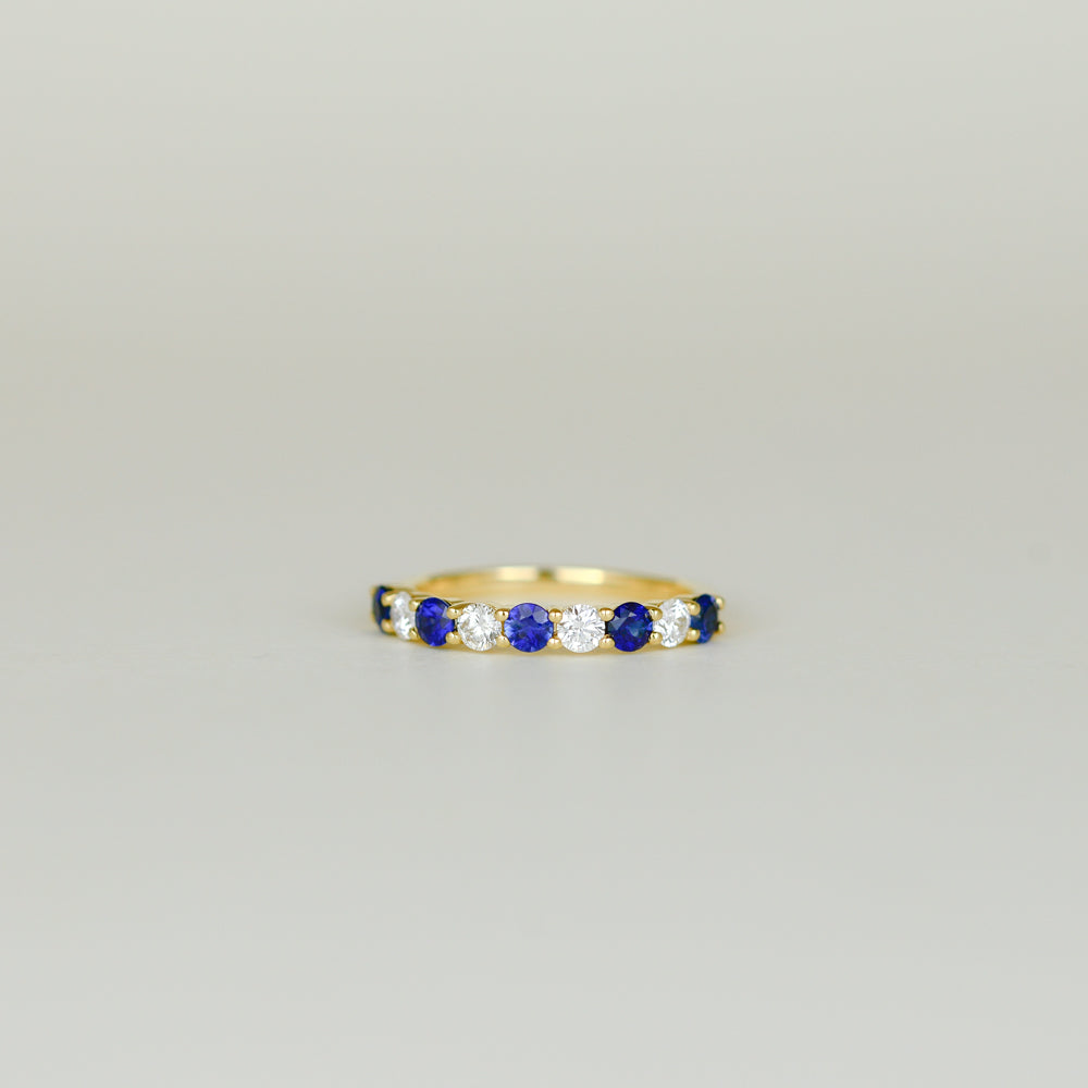 18ct Yellow Gold 0.60ct Round Sapphire and Diamond Half Eternity Ring