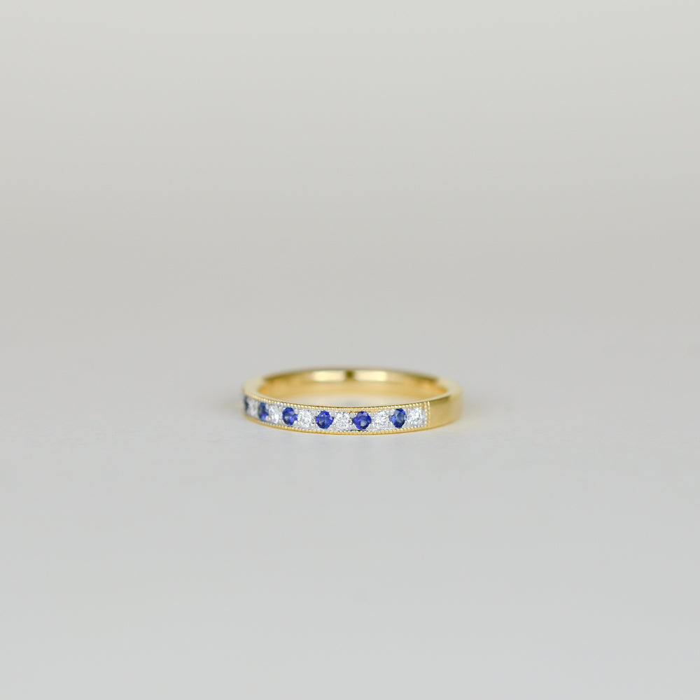 18ct White Gold 0.14ct Round Sapphire and Diamond Half Eternity Ring
