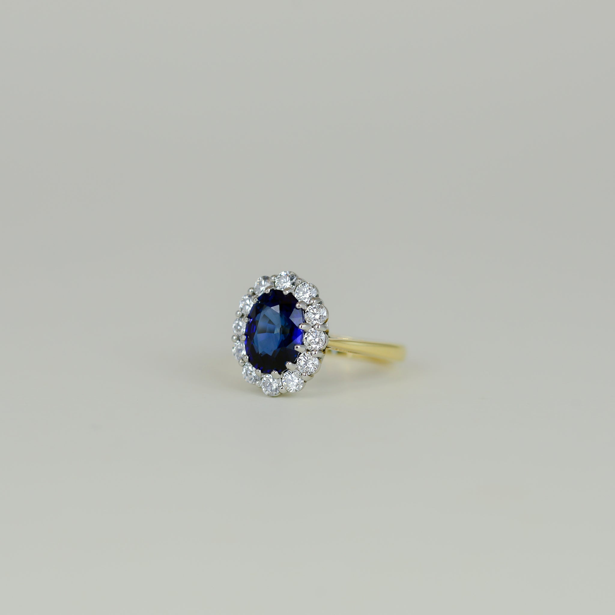 Platinum and 18ct Yellow Gold 3.63ct Sapphire and Diamond Cluster Ring