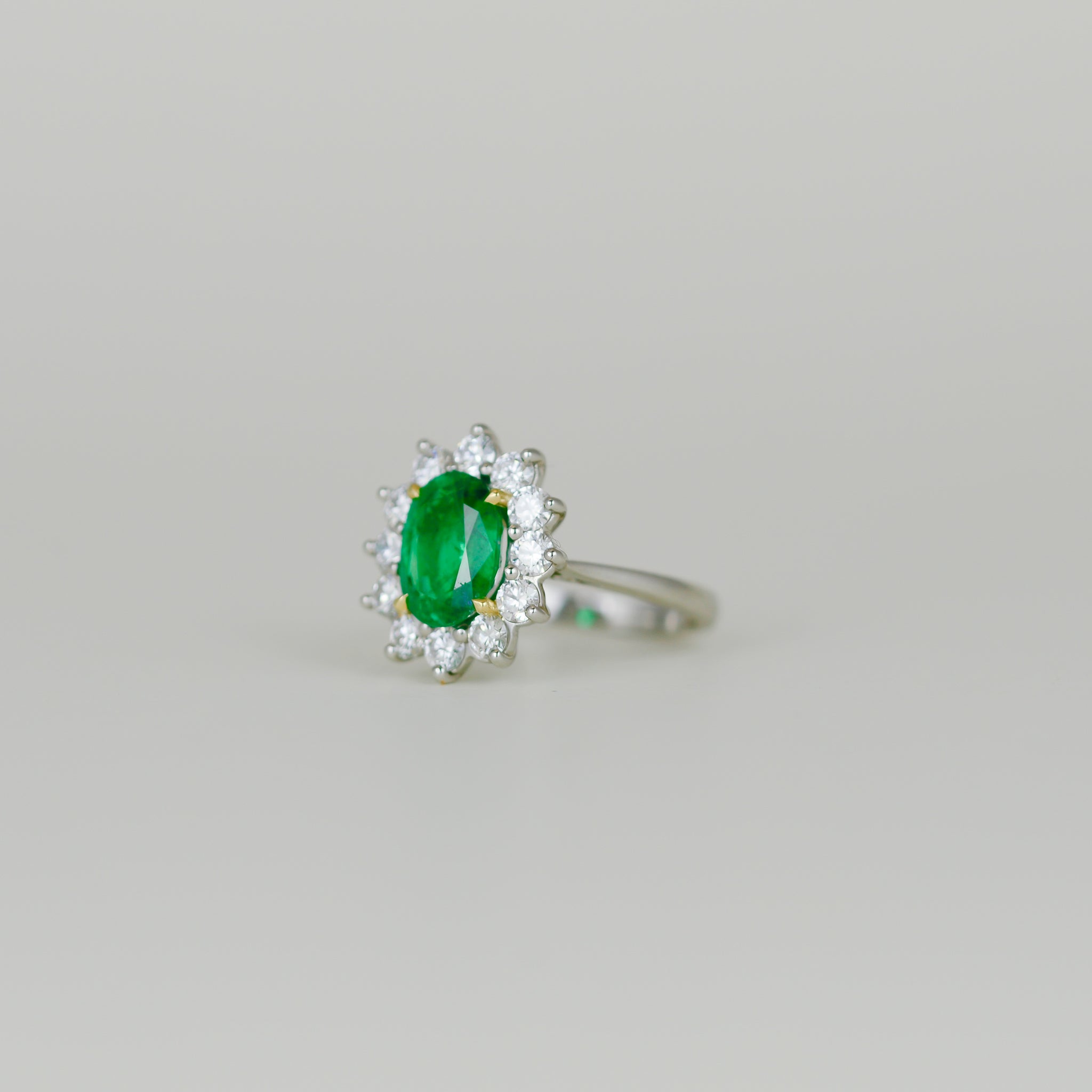 Platinum 2.22ct Oval Zambian Emerald & Diamond Cluster Ring