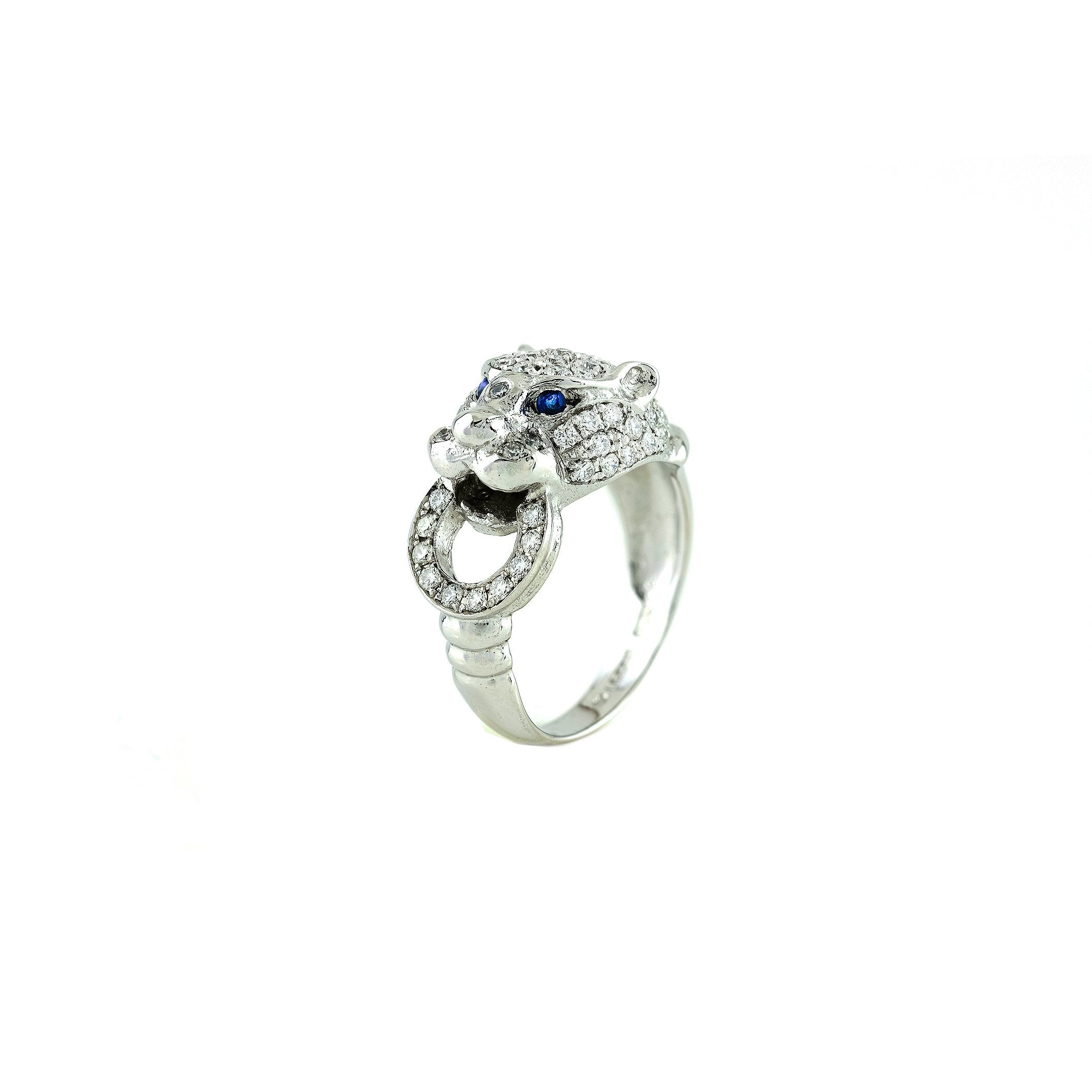 Gold Diamond and Sapphire Panther Ring Anthony Paul Jewellery