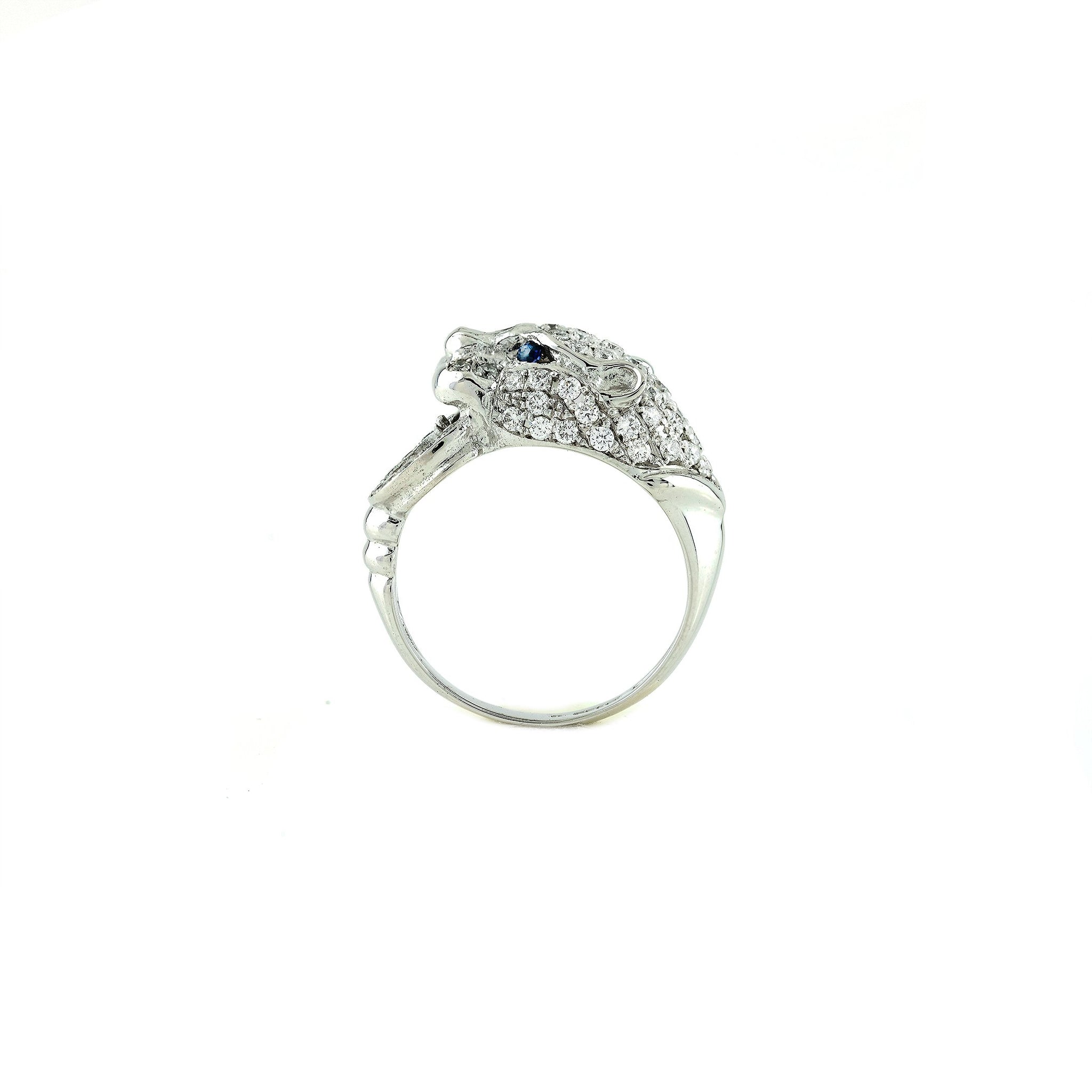 18ct White Gold Diamond and Sapphire Panther Ring