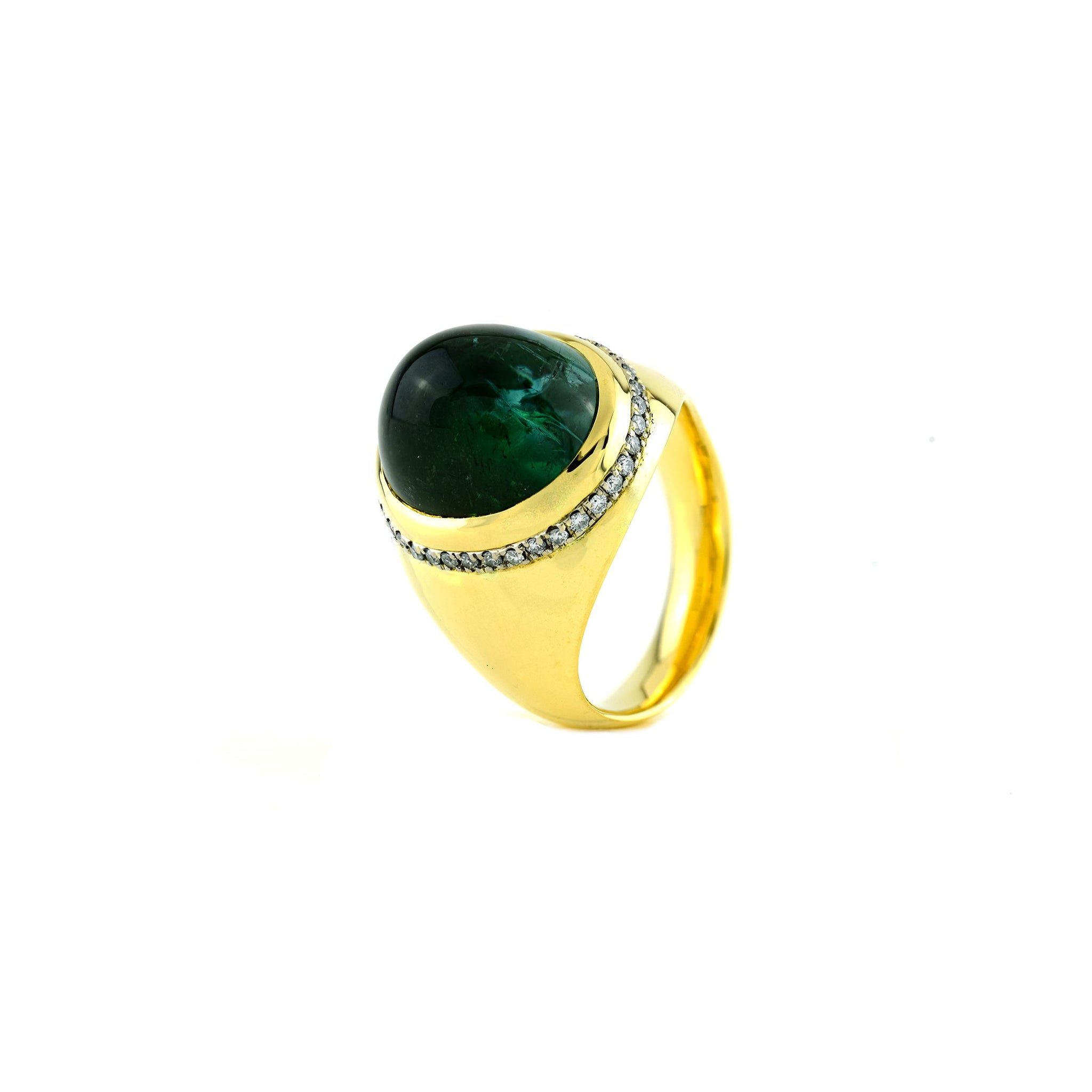 18ct Yellow and White Gold 12.62ct Green Tourmaline and Diamond Dress Ring