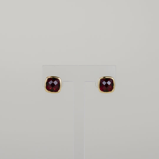 9ct Yellow Gold 3.79ct Cushion Cut Garnet Earrings