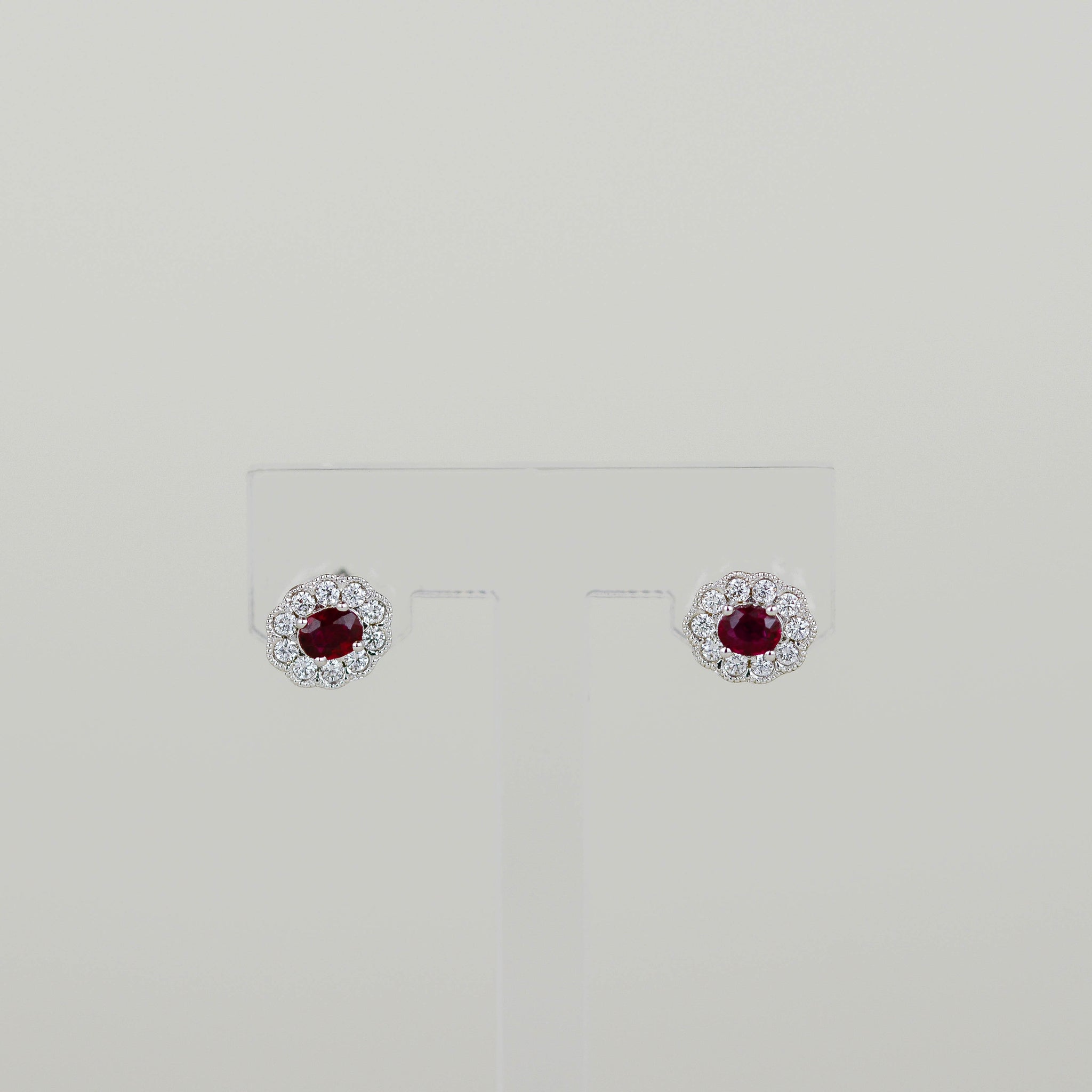 18ct White Gold 0.37ct Ruby and Diamond Cluster Stud Earrings
