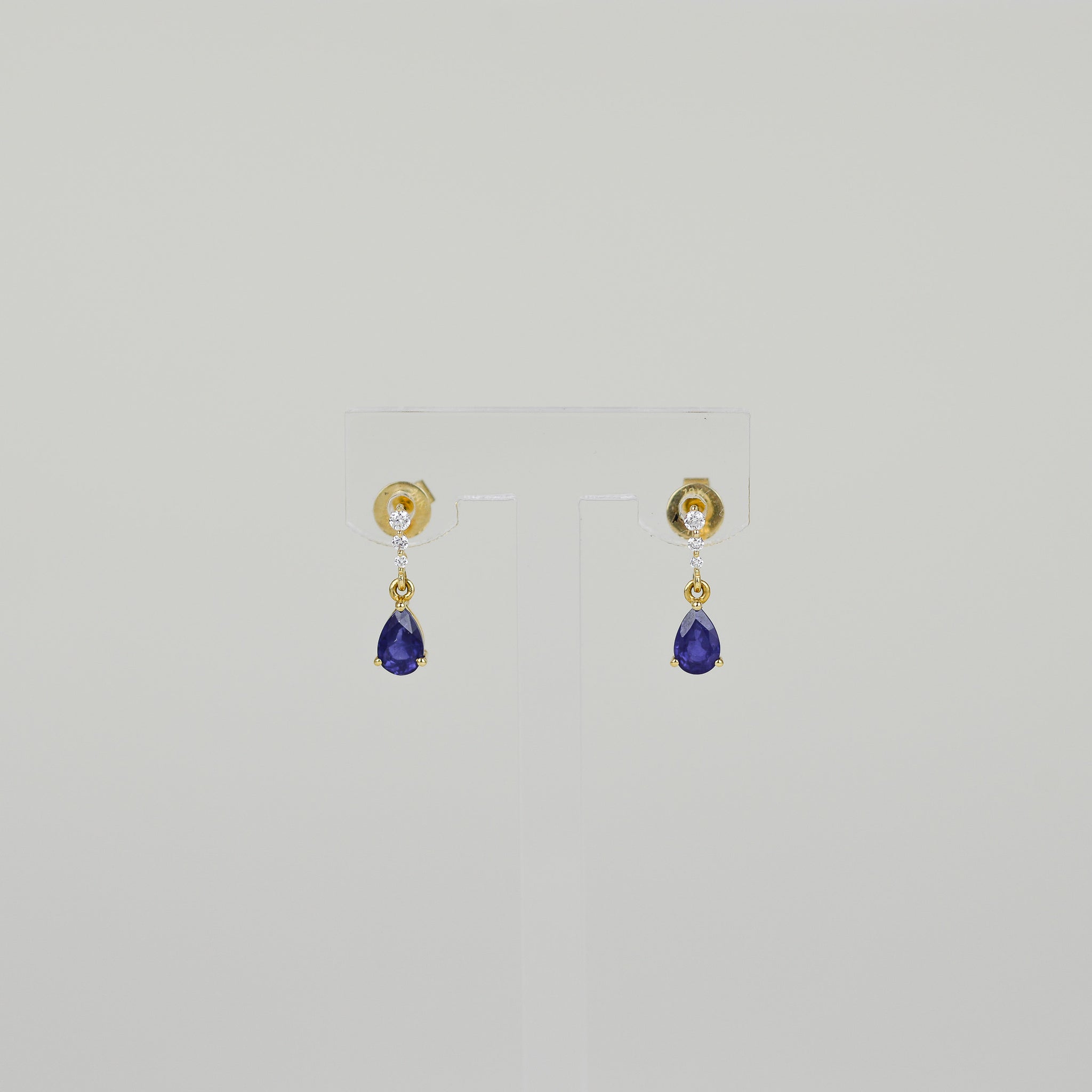 18ct Yellow Gold 1.27ct Pear Sapphire and Diamond Drop Earrings