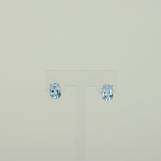 9ct Yellow Gold 2.71ct Oval Blue Topaz Earrings