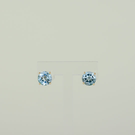 9ct Yellow Gold 4.09ct Round Blue Topaz Stud Earrings