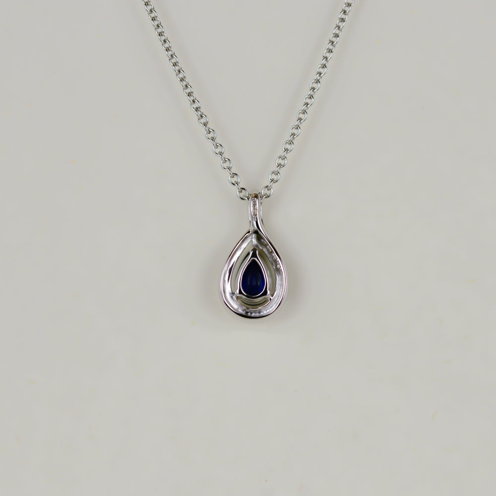 18ct White Gold 0.39ct Pear Cut Sapphire and Diamond Pendant
