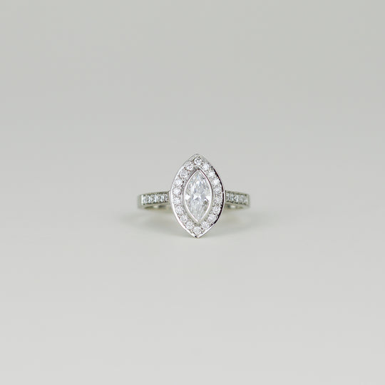 Platinum 0.77ct Marquise Cut Diamond Cluster Ring