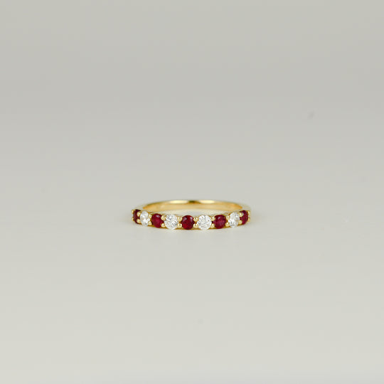 18ct Yellow Gold 0.37ct Round Ruby and Diamond Half Eternity Ring
