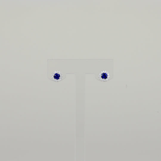 9ct White Gold 0.32ct Round Sapphire and Diamond Cluster Stud Earrings