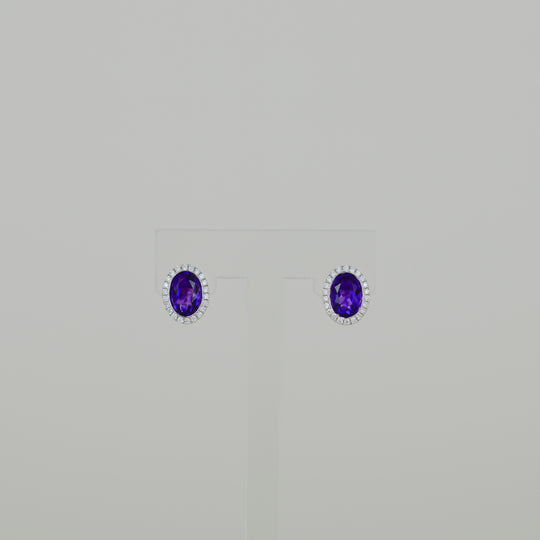 9ct White Gold 1.54ct Oval Amethyst an Diamond Halo Earrings