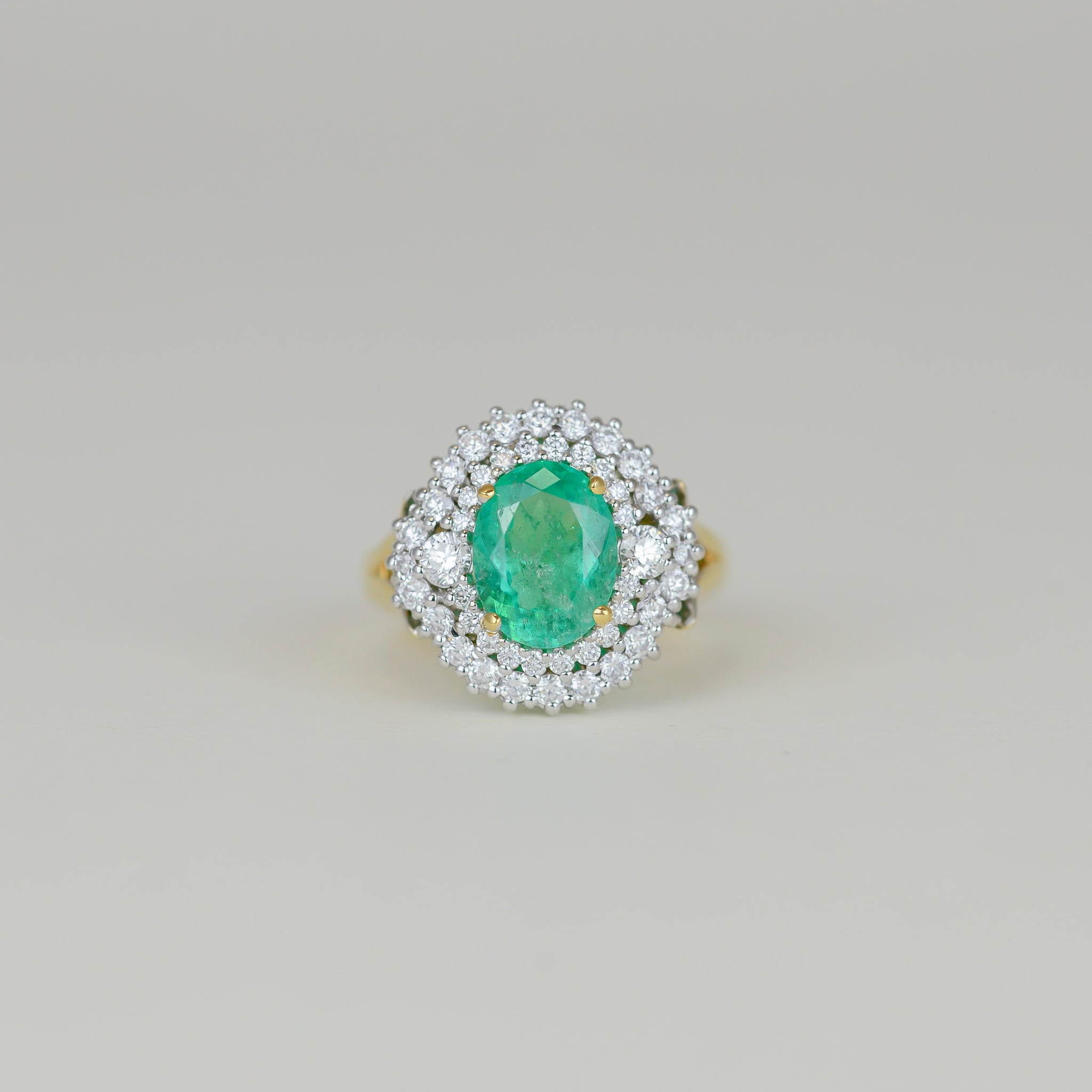 18ct Yellow and White Gold 1.94ct Emerald and Diamond Cluster Ring