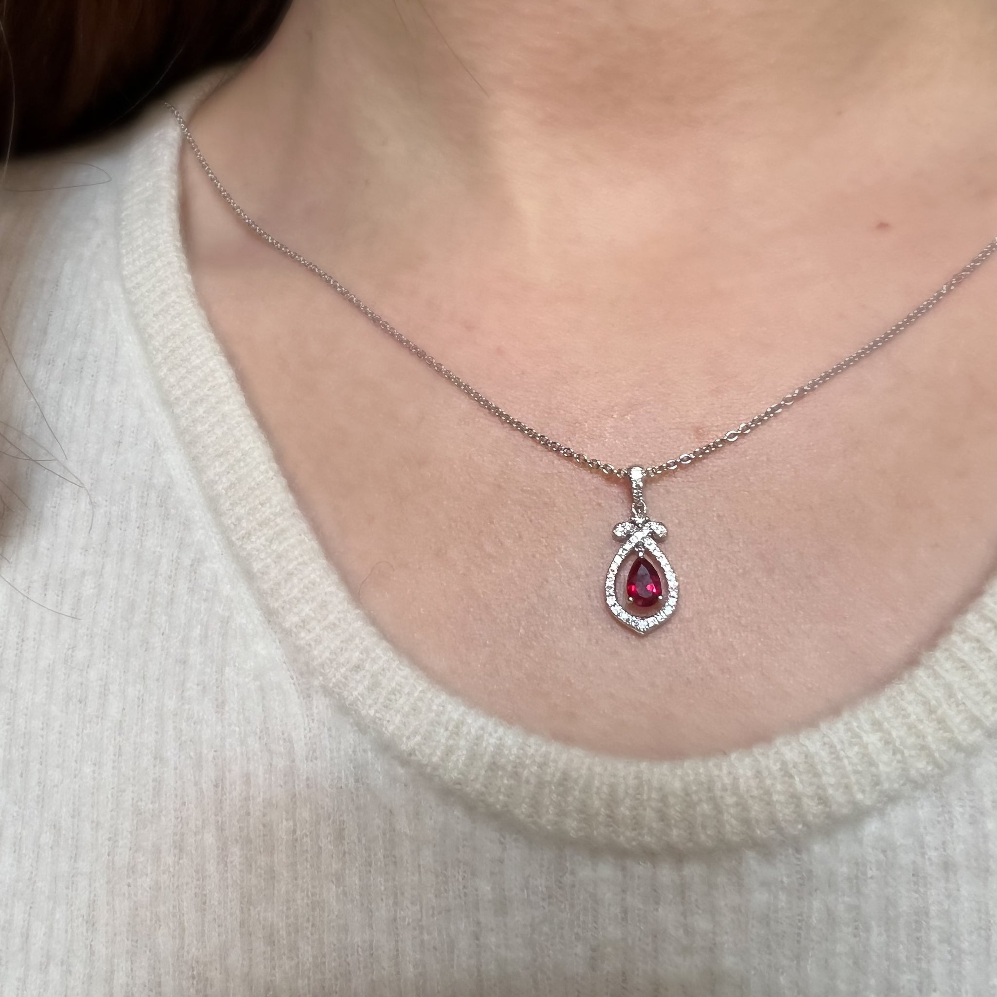 18ct White Gold 0.55ct Pear Ruby and Diamond Pendant