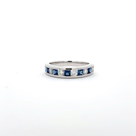 18ct White Gold 0.58ct Round Sapphire and Diamond Channel-Set Half Eternity Ring