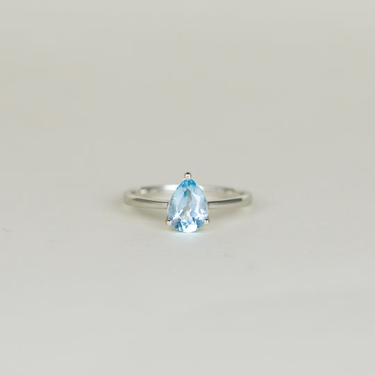 9ct White Gold 1.35ct Pear Blue Topaz Ring