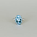 9ct White Gold 11.00ct Oval Blue Topaz and Diamond Dress Ring