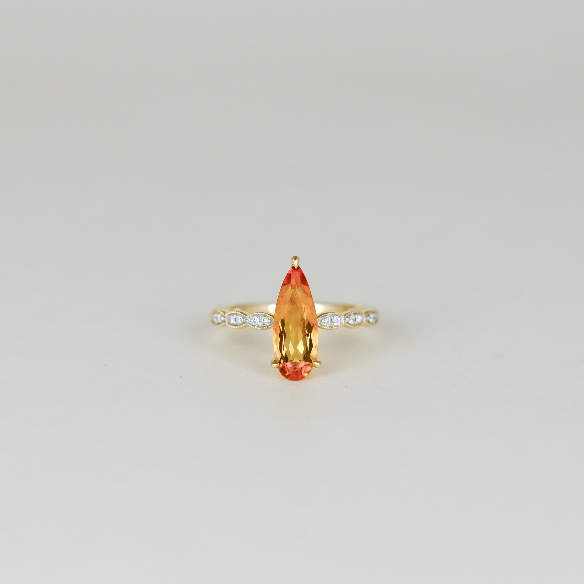 9ct Yellow Gold 1.54ct Elongated Pear Citrine and Diamond Ring