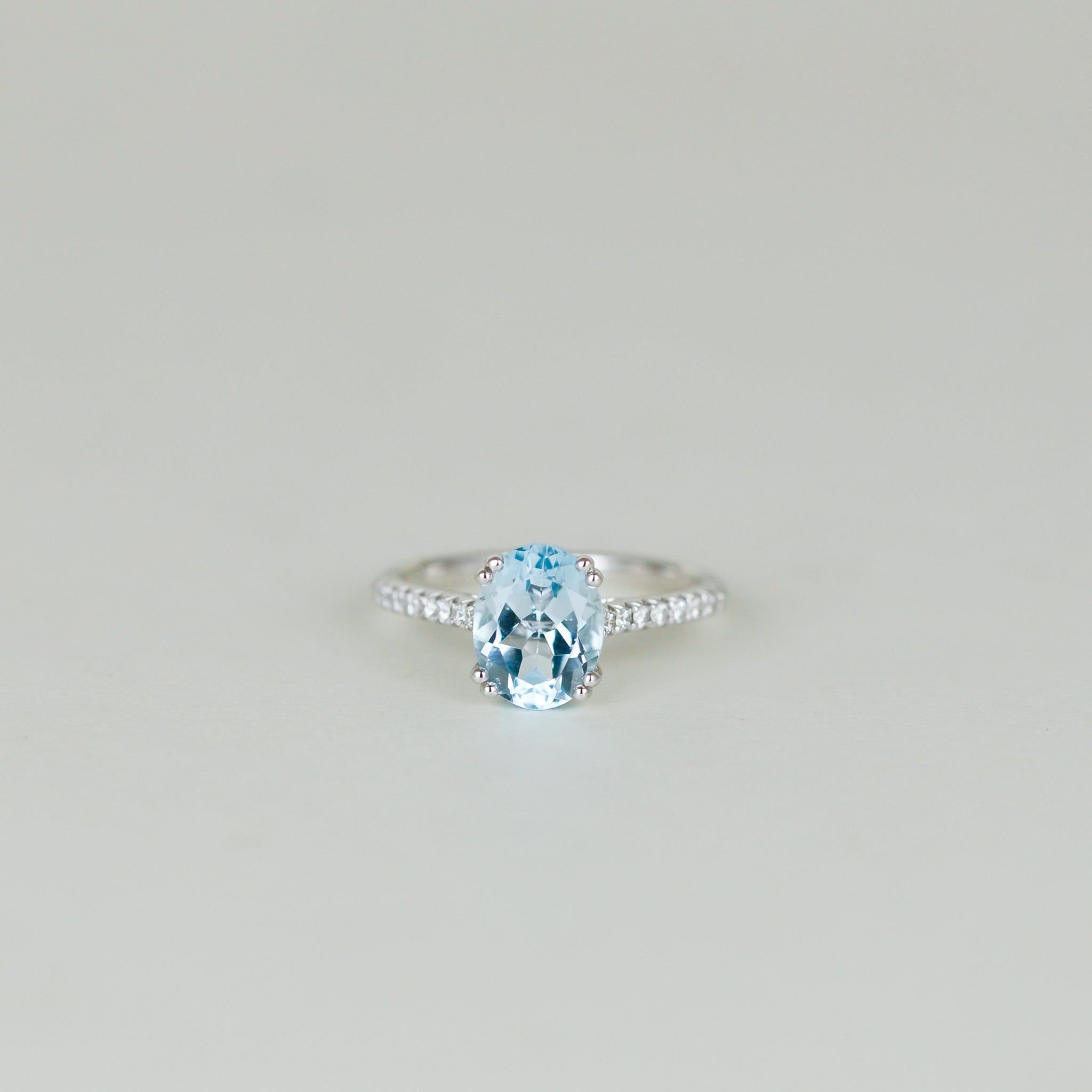 9ct White Gold 2.28ct Oval Blue Topaz and Diamond Dress Ring