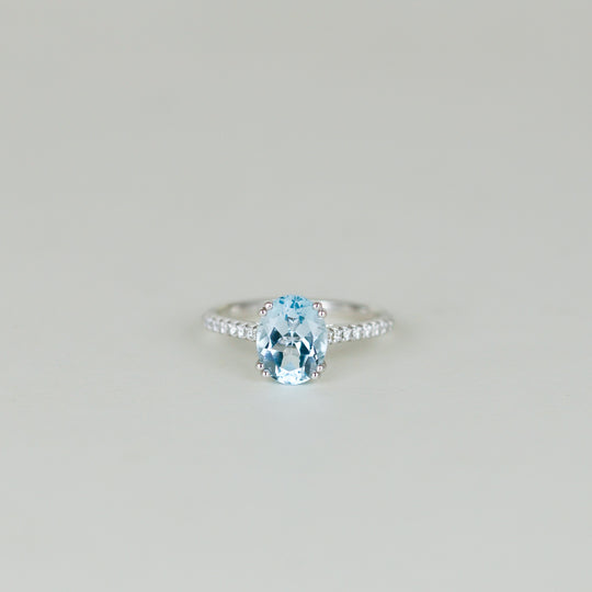 9ct White Gold 2.28ct Oval Blue Topaz and Diamond Dress Ring