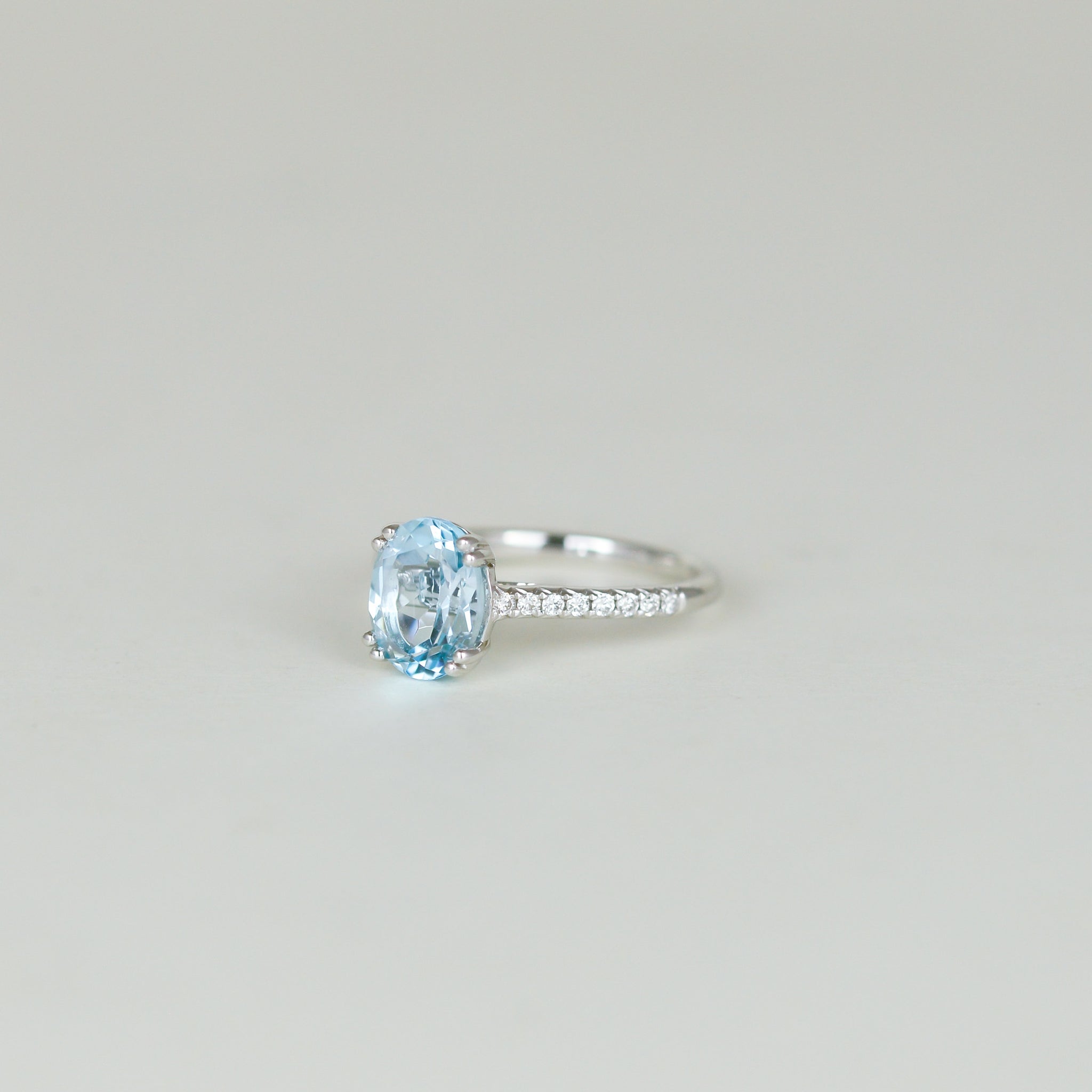 9ct White Gold 2.28ct Oval Blue Topaz and Diamond Dress Ring