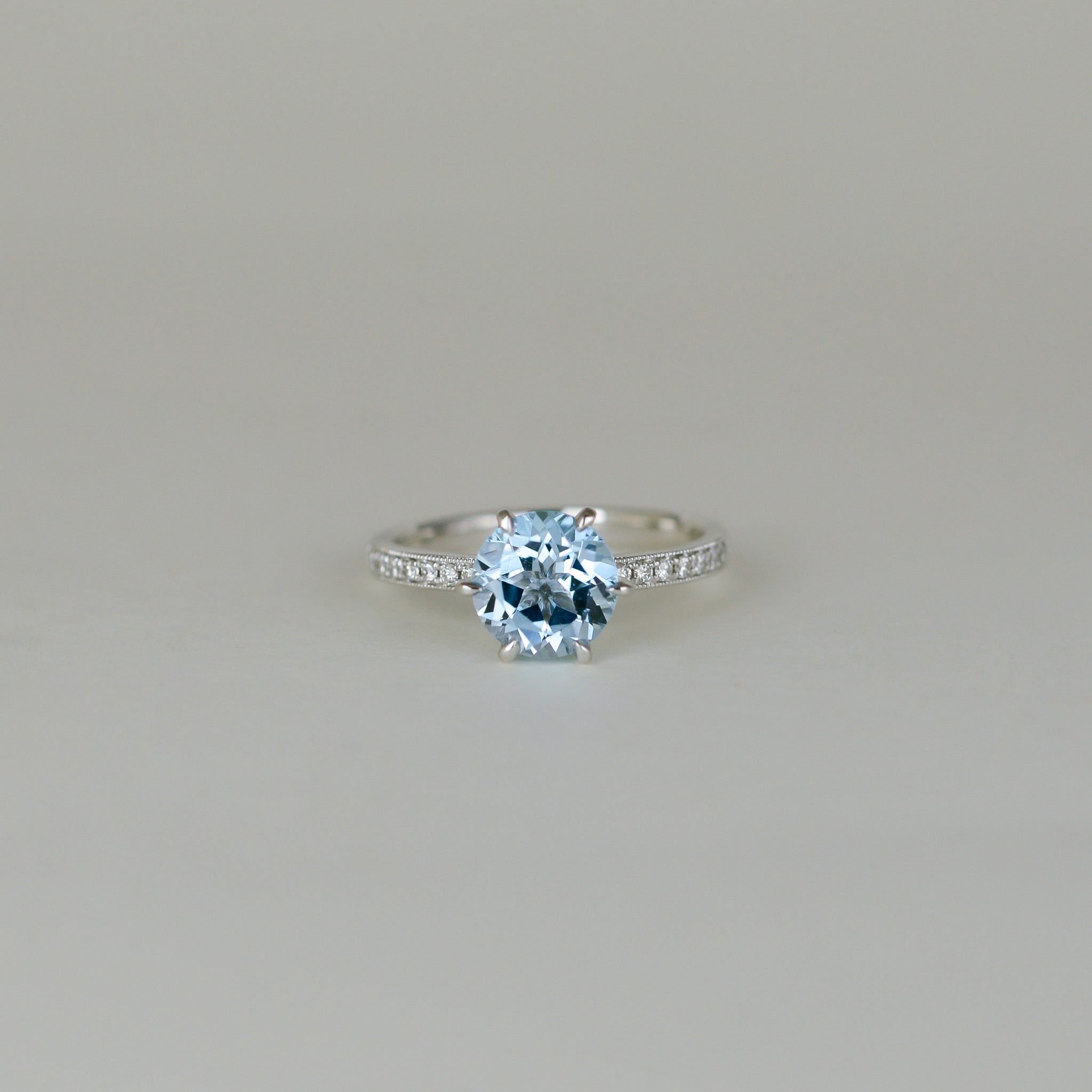 9ct White Gold 2.14ct Round Blue Topaz and Diamond Ring