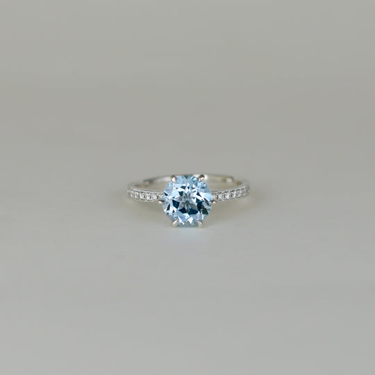 9ct White Gold 2.14ct Round Blue Topaz and Diamond Ring