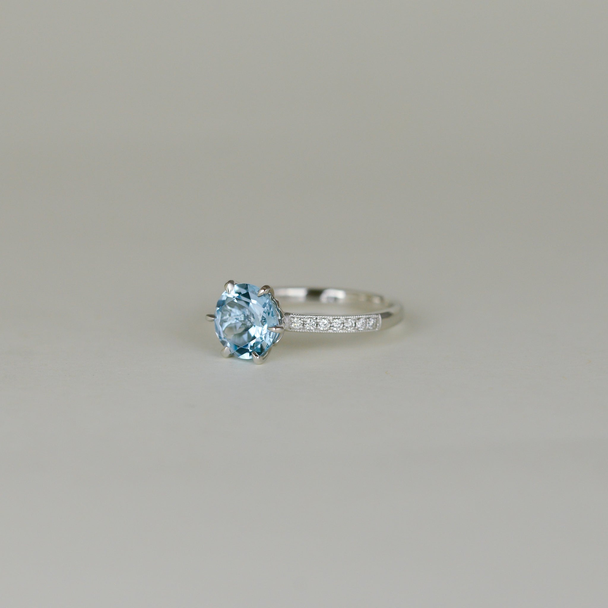 9ct White Gold 2.14ct Round Blue Topaz and Diamond Ring