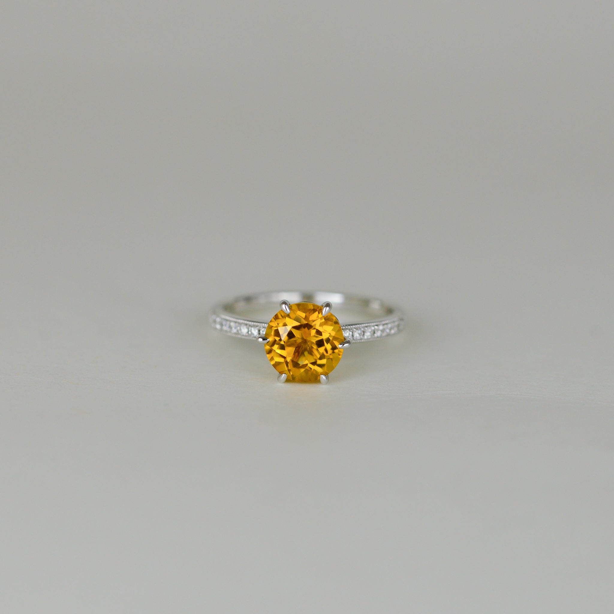 9ct White Gold 1.97ct Round Citrine and Diamond Ring