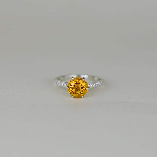 9ct White Gold 1.97ct Round Citrine and Diamond Ring