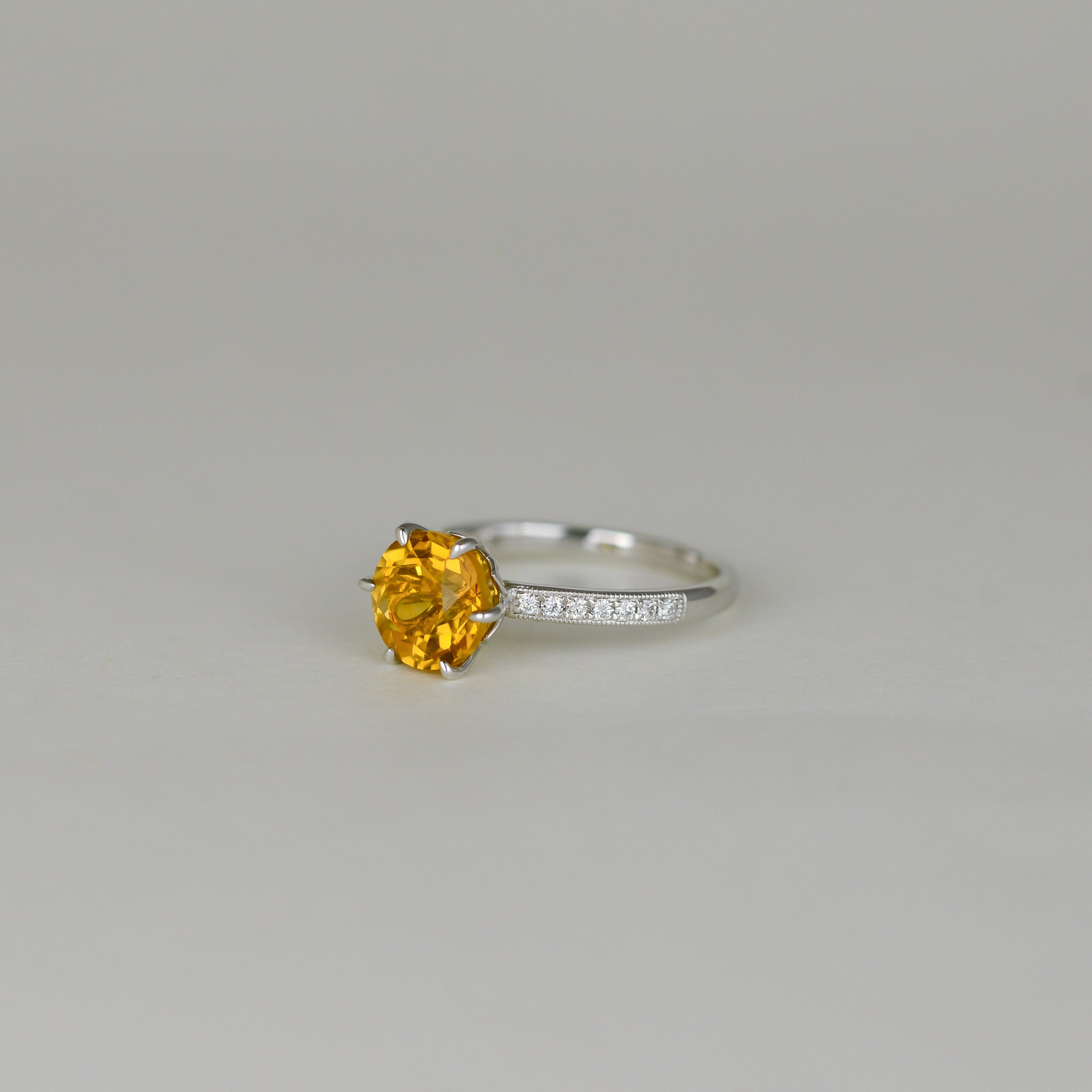 9ct White Gold 1.97ct Round Citrine and Diamond Ring