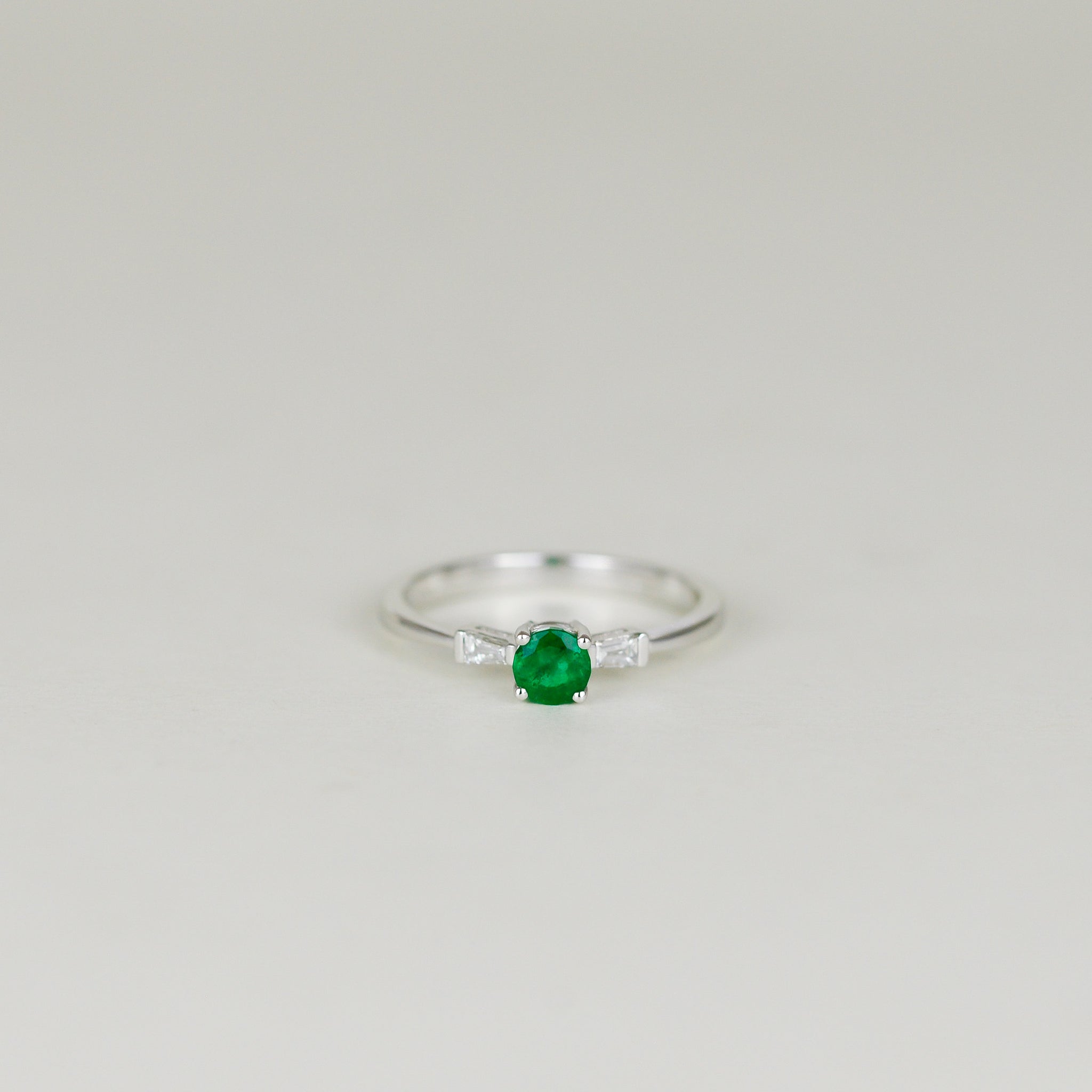 18ct White Gold 0.36ct Round Emerald and Diamond Three Stone Ring