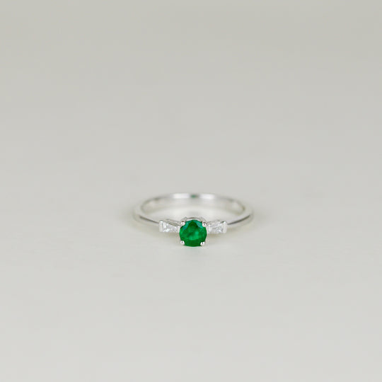 18ct White Gold 0.36ct Round Emerald and Diamond Three Stone Ring