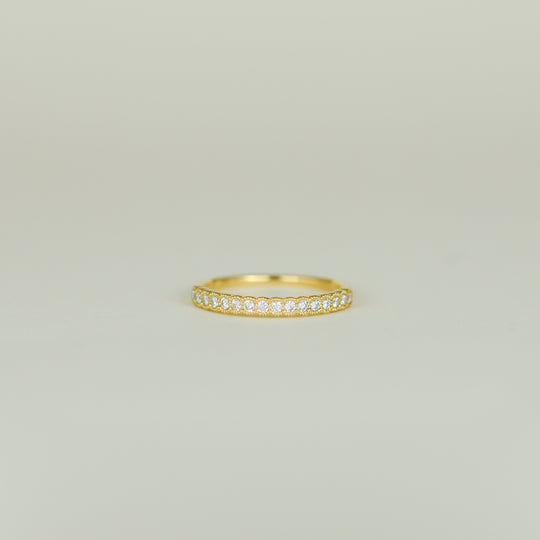 18ct Yellow Gold 0.30ct Round Diamond Scalloped-Edge Half Eternity Ring