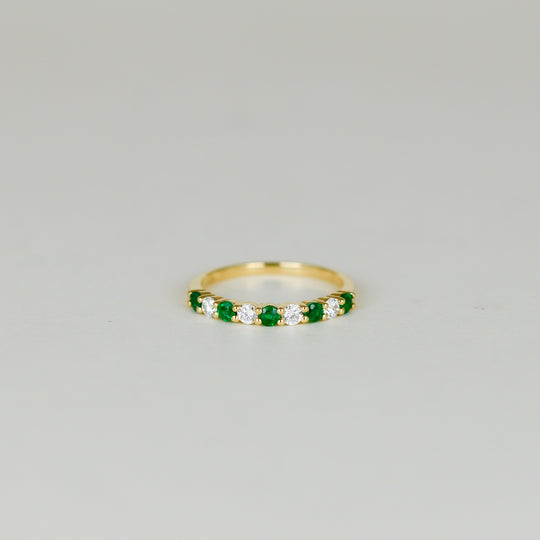 18ct Yellow Gold 0.31ct Emerald and Diamond Half Eternity Ring